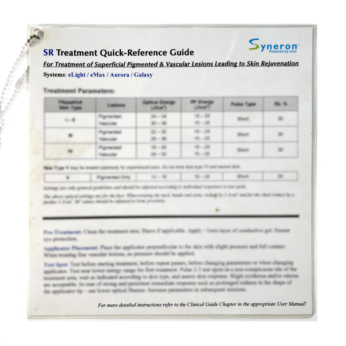 Syneron, SR Treatment Quick-Reference Guide Superficial & Vascular Lesions Leading to Skin Rejuvenation. P/N: DC59702, 2008