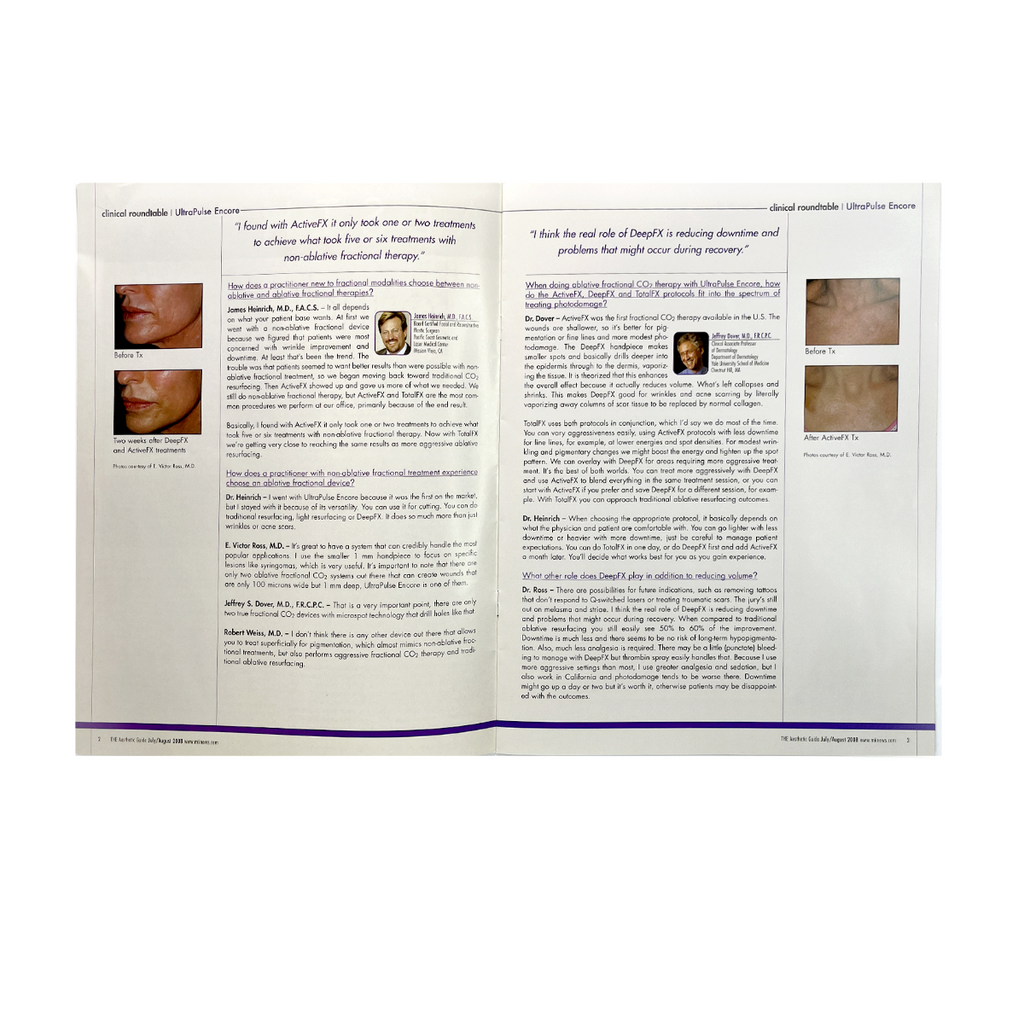The AESTHETIC Guide, Clinical roundtable Booklet, ”UltraPulse Encore Offers Full Spectrum of Treatment Modalities”. 2008