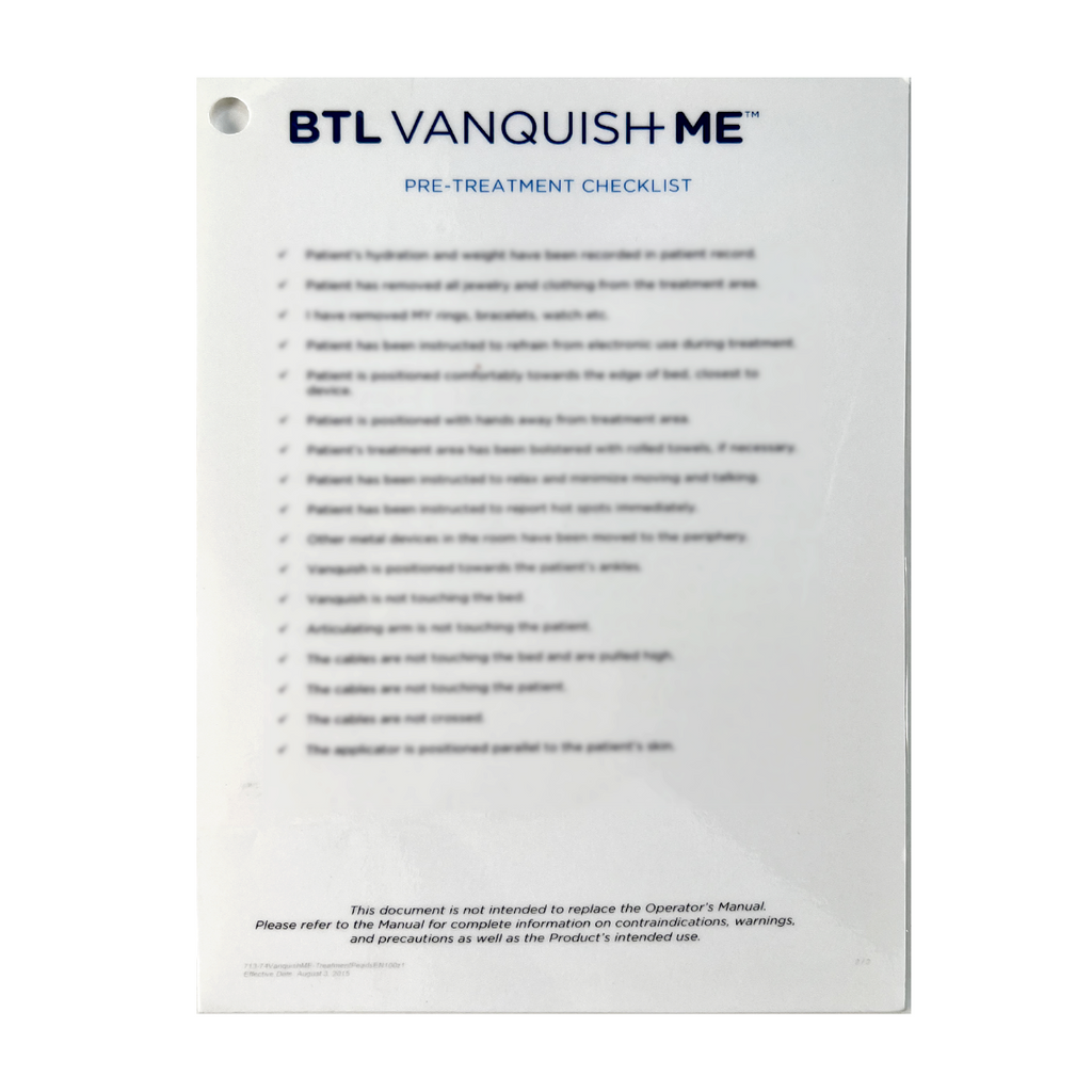 BTL VANQUISH ME, Treatment Pearls and Pre-Treatment Checklist 713-74VanquishME