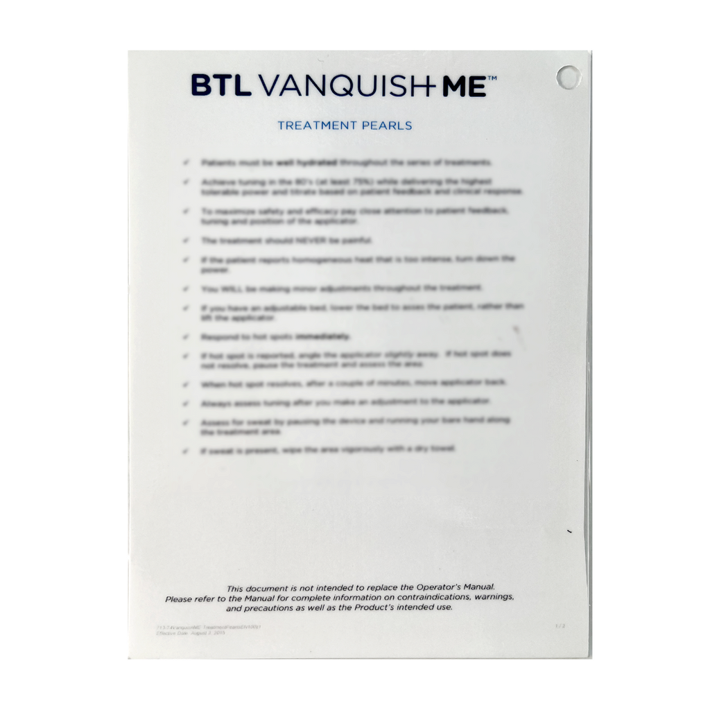 BTL VANQUISH ME, Treatment Pearls and Pre-Treatment Checklist 713-74VanquishME