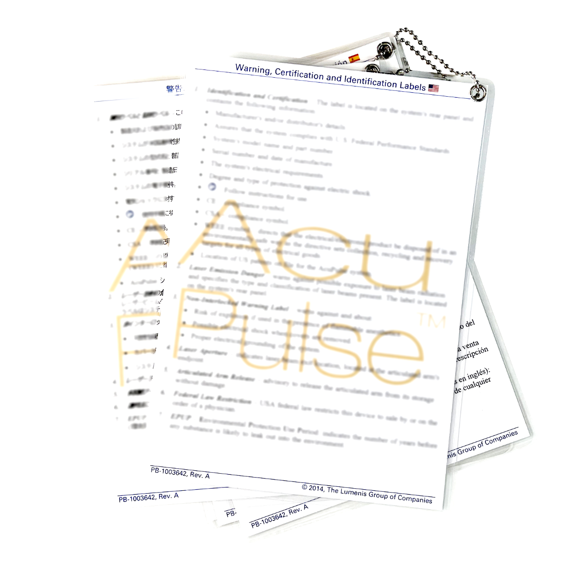 Lumenis, AcuPulse Laser System Labels, Quick Reference Guide, P/N: PB-1003642, Rev. A