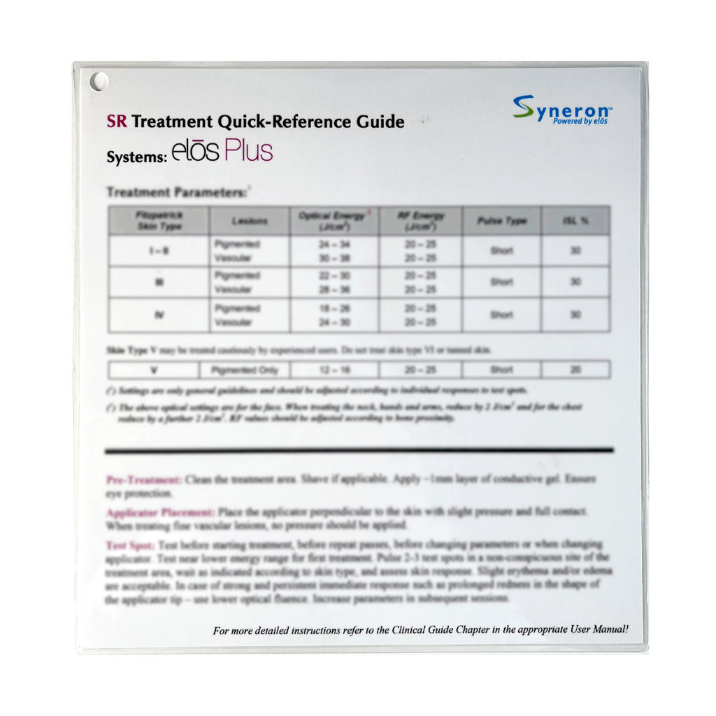 Syneron, elos Plus, SR Treatment Quick-Reference Guide, P/B: PB76092EN