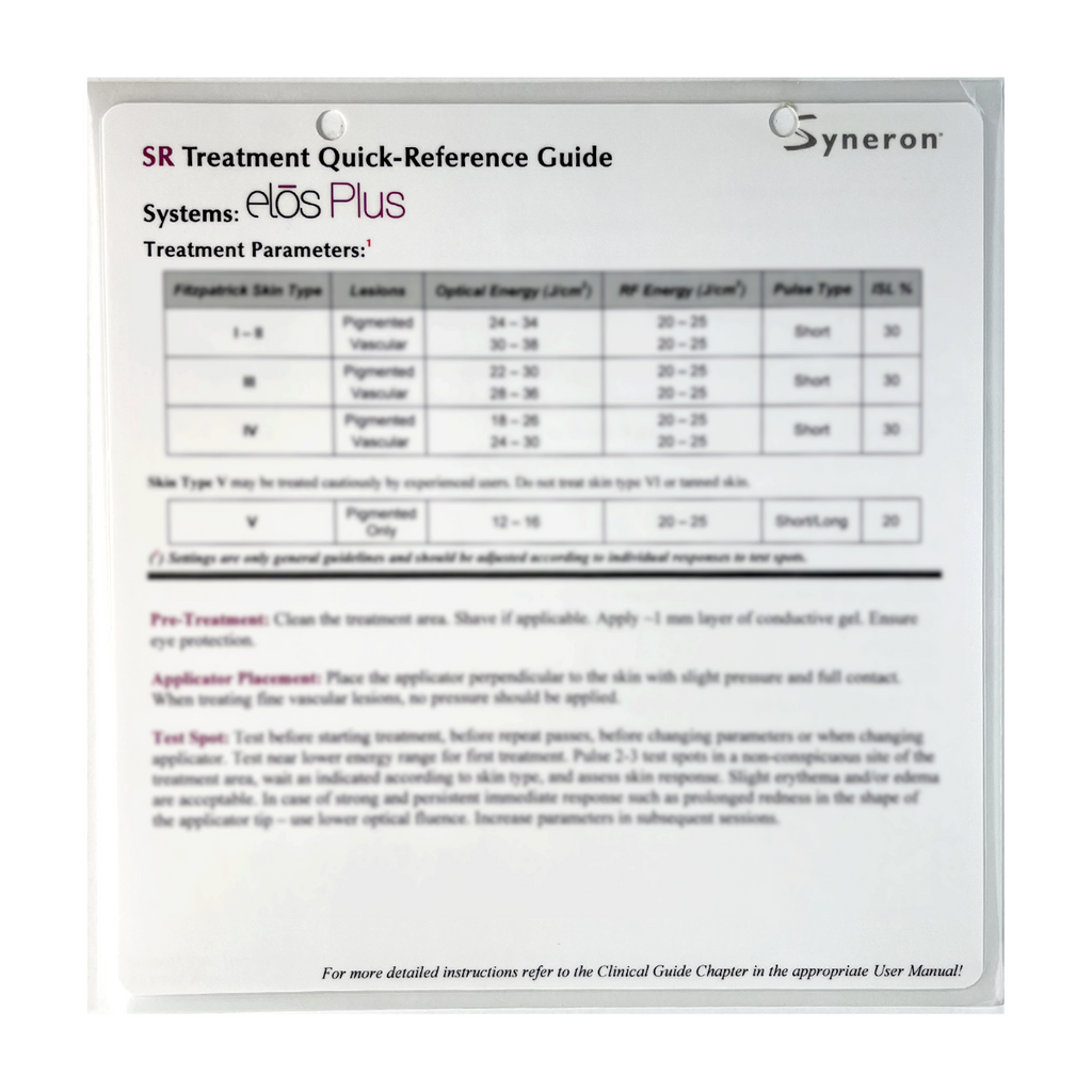 Syneron, elos Plus, SR Treatment Quick-Reference Guide, P/B: PB76092EN 1