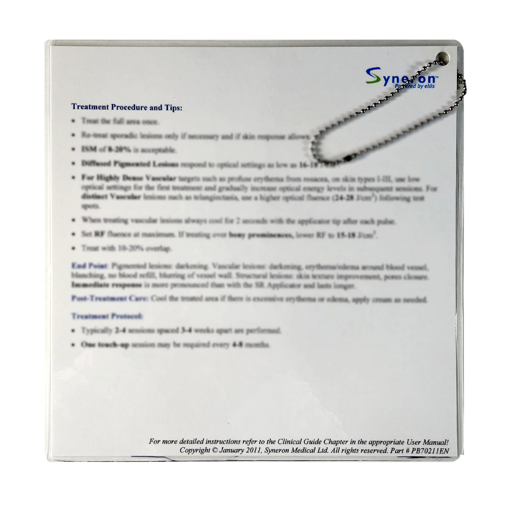 Syneron, elos Plus, SR Treatment Quick-Reference Guide, P/B: PB70211EN