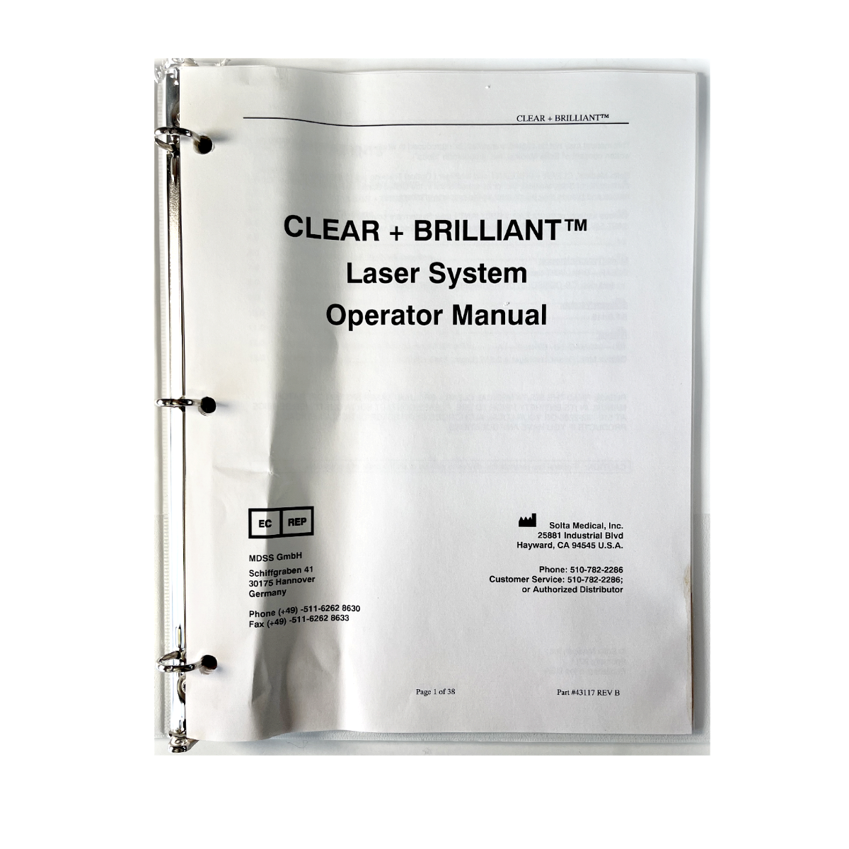Solta Medical Clear + Brilliant Laser System Operator Manual 43117 Rev.B