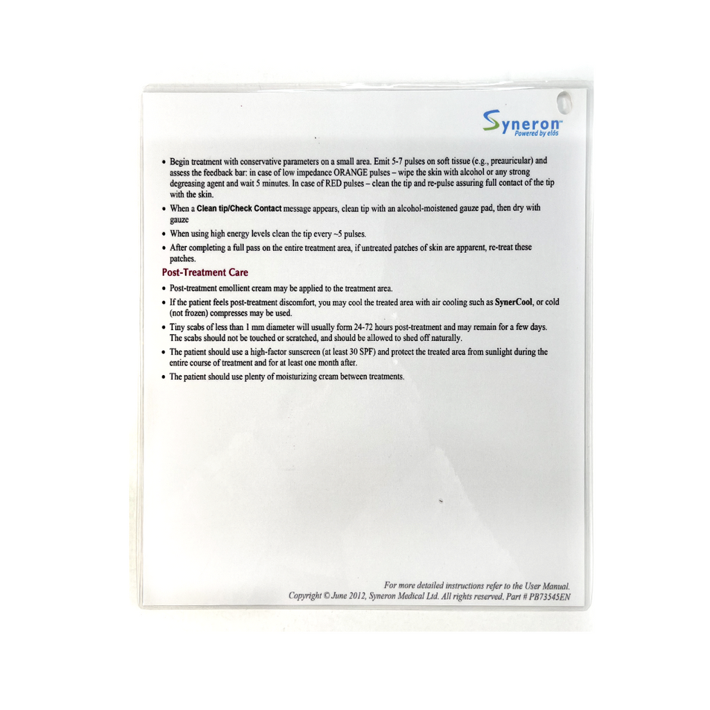 Syneron Sublative RF Quick Reference Guide System: Elos Plus, Etwo, Ematrix PB73545EN June 2012