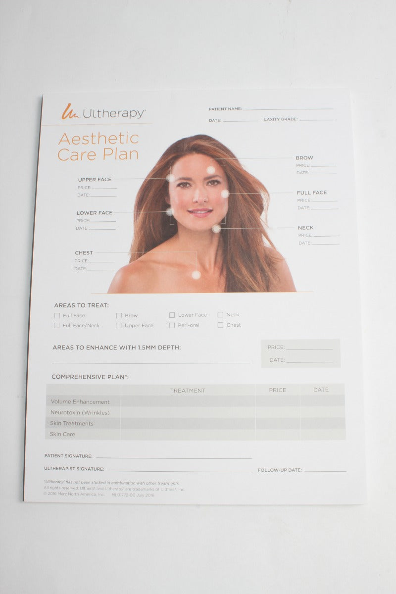 Ulthera Ultherapy Aesthetic Care Plan Consultation Form Paperwork 22 Page Pad