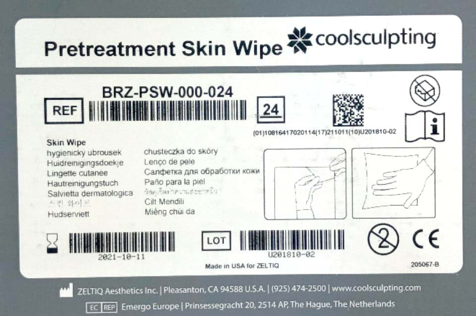 Zeltiq CoolSculpting BRZ-PSW-000-024 Pretreatment Skin Wipes 24PK EXP 2021-10-11