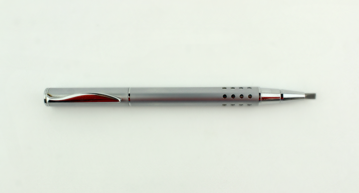 Minimalist Silver Metal Precision Screwdriver, as a pen, with hollow handle