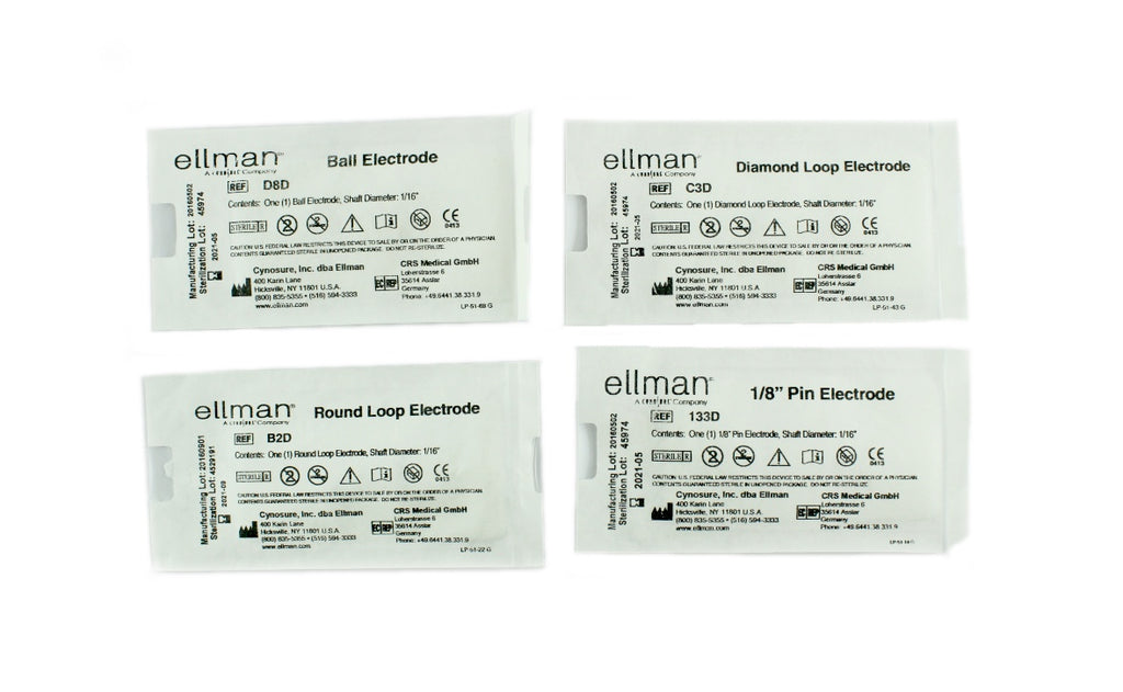 Ellman Pelleve Vari-Tip Electrodes 4 Pack EXP Diamond, Round, Ball 1/8" Pin