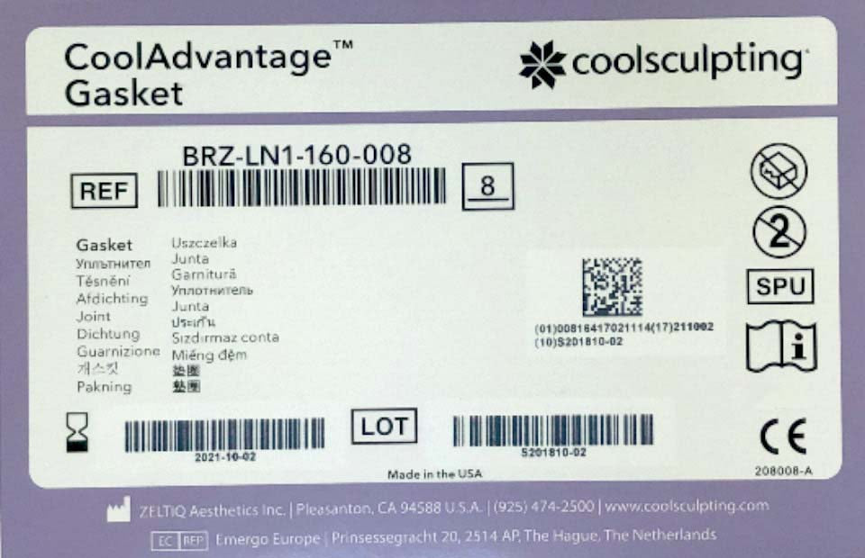 Zeltiq CoolSculpting BRZ-LN1-160-008 Cool ADVANTAGE Gaskets 8PK EXP 2021-10-02