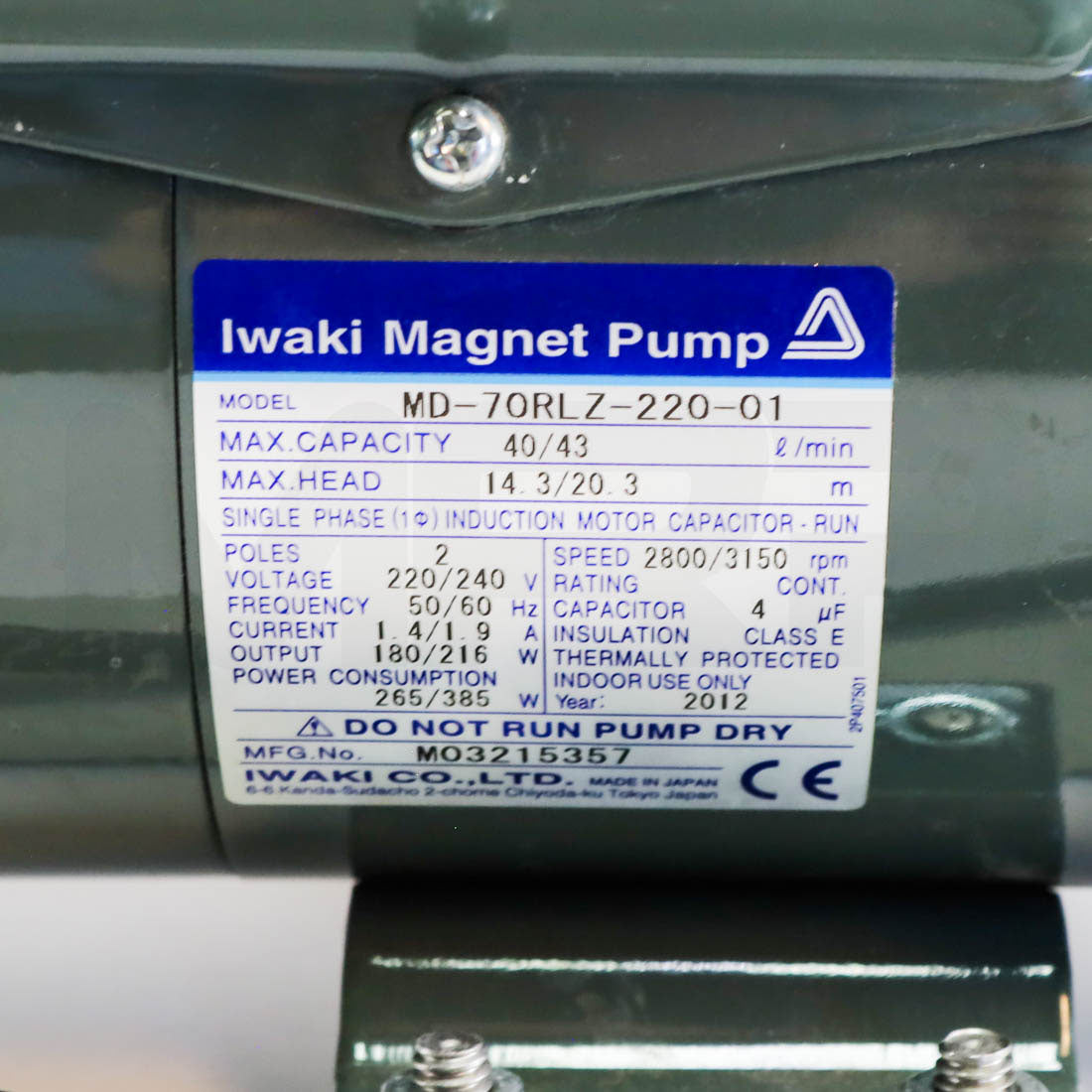 Candela Alex TriVantage Coolant Pump Model Label