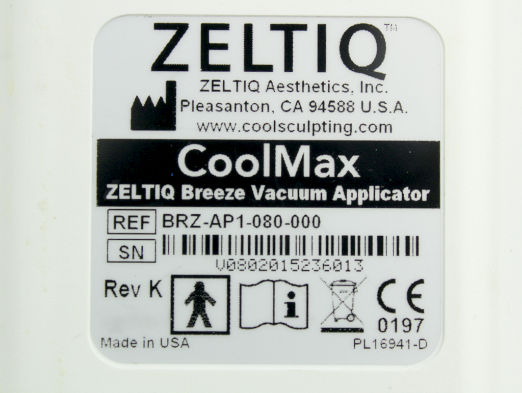 Zeltiq CoolSculpting CoolMax Breeze Vacuum Applicator BRZ-AP1-080-000 HP 2015