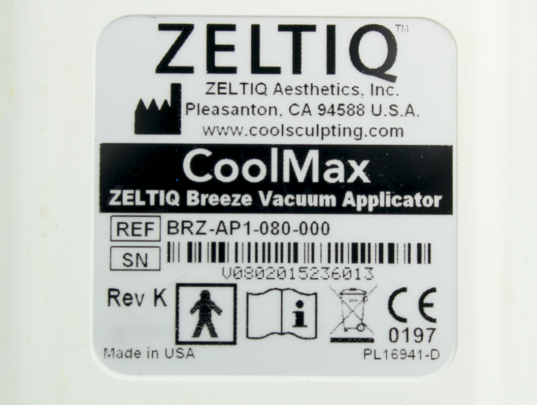 Zeltiq CoolSculpting CoolMax Breeze Vacuum Applicator BRZ-AP1-080-000 HP 2015