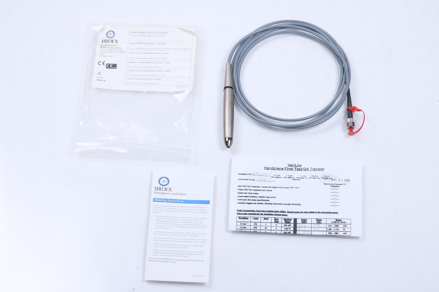 Iridex Varilite 940 532 nm Laser 2.8 mm Spot Fiber Handpiece 438 45001 45061-28