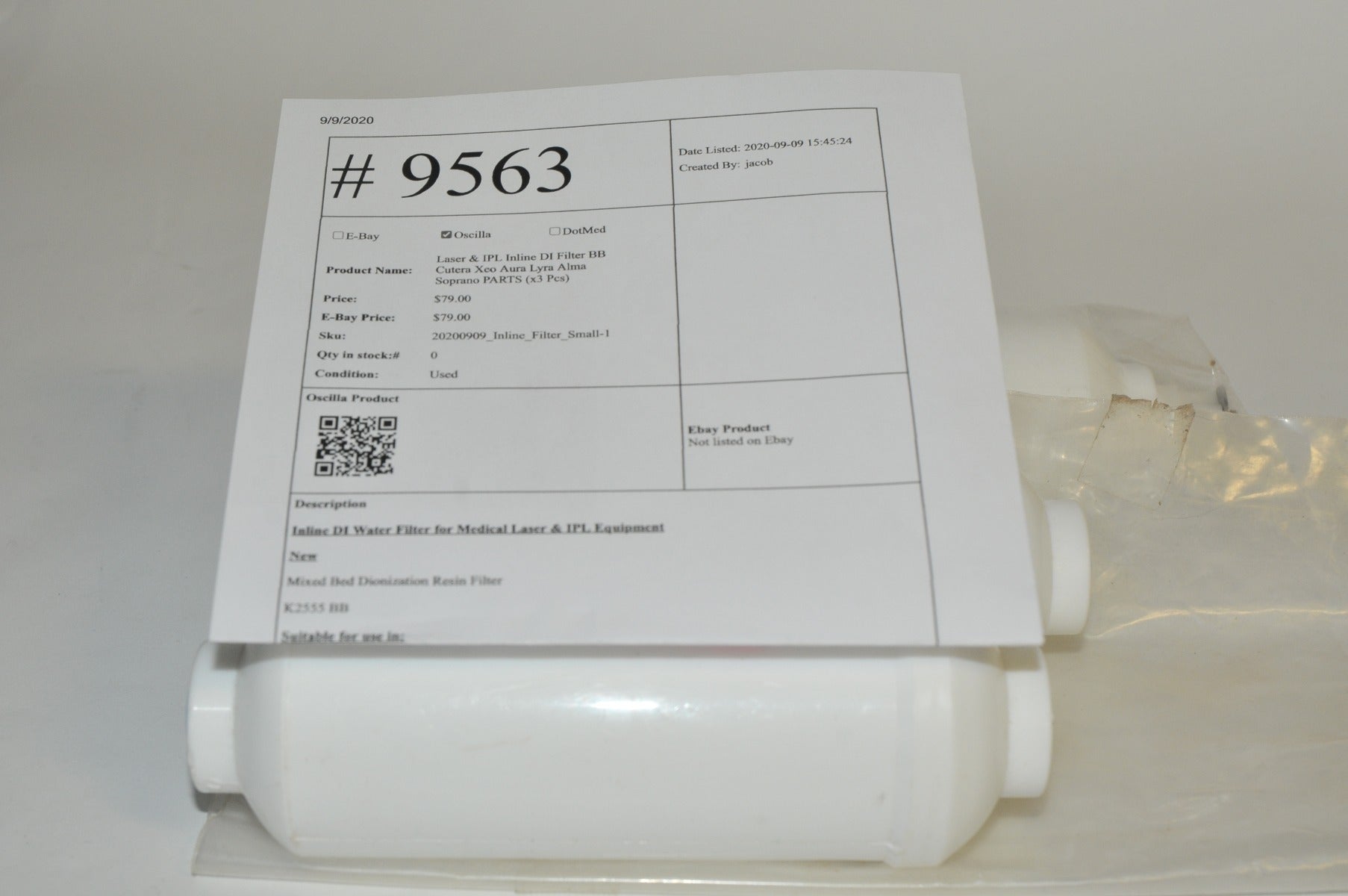 Laser & IPL Inline DI Filter BB Cutera Xeo Aura Lyra Alma Soprano (x3 Pcs)