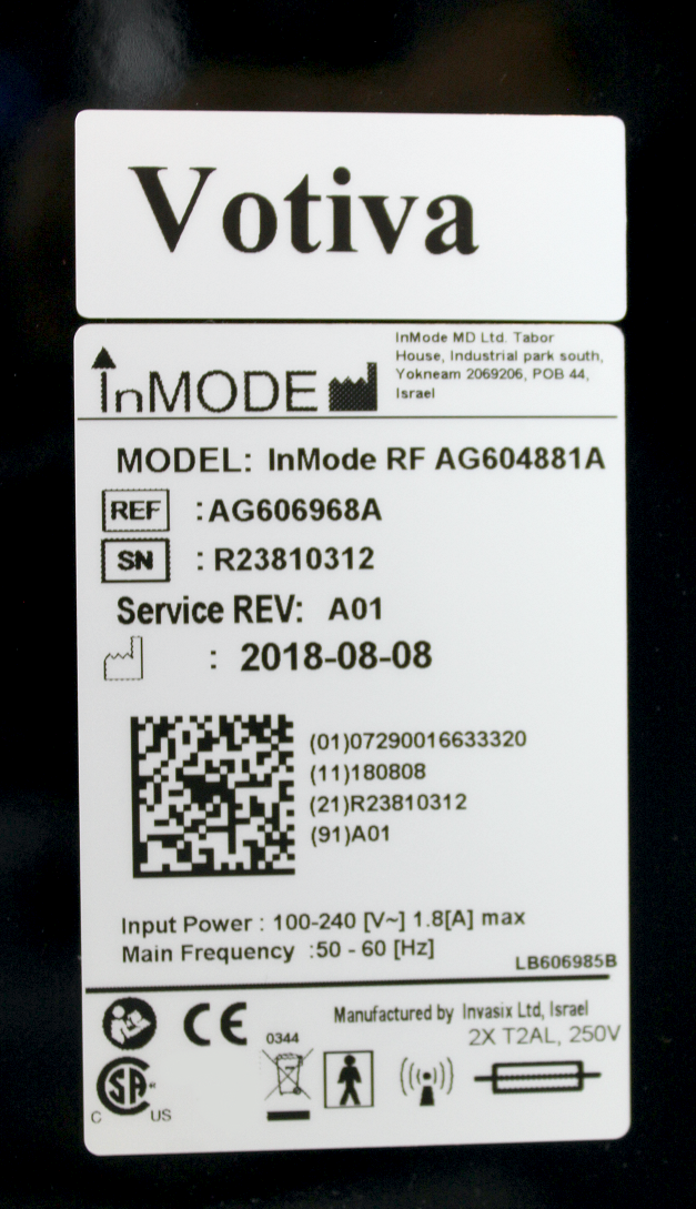 2018 InModeRF Votiva Fractional Radio Frequency Coagulation InMode RF Invasix