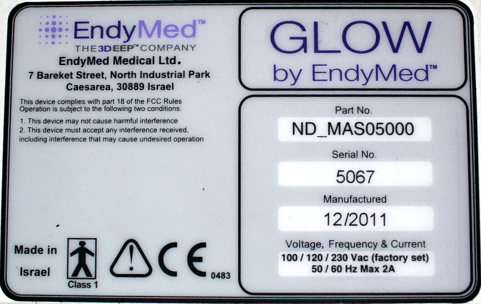 2011 EndyMed GLOW 3DEEP RF Skin Tightening Body Contouring System