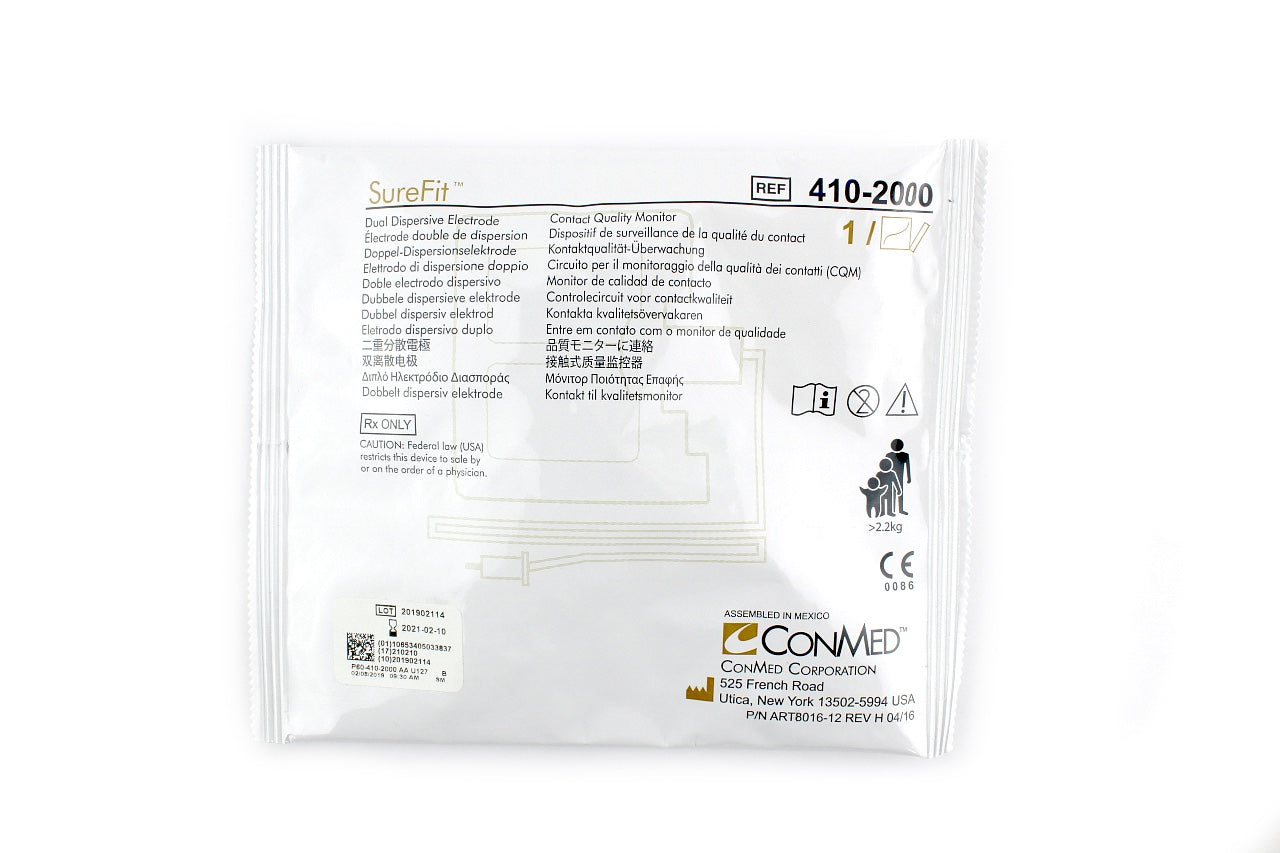 ConMed Sure Fit Dual Dispersive Electrode -2.2kg SureFit w/ Cable 410-2000