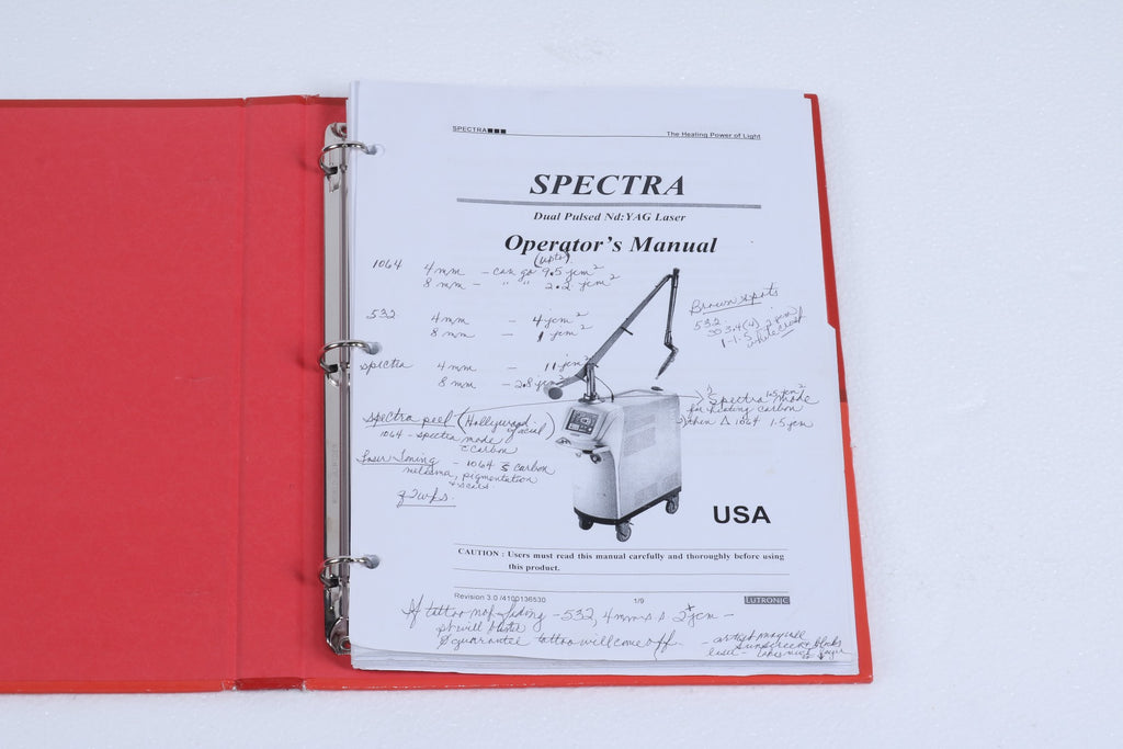 Lutronic Spectra Laser Dual Pulsed Nd YAG Operator Manual User Guide Book REV 3