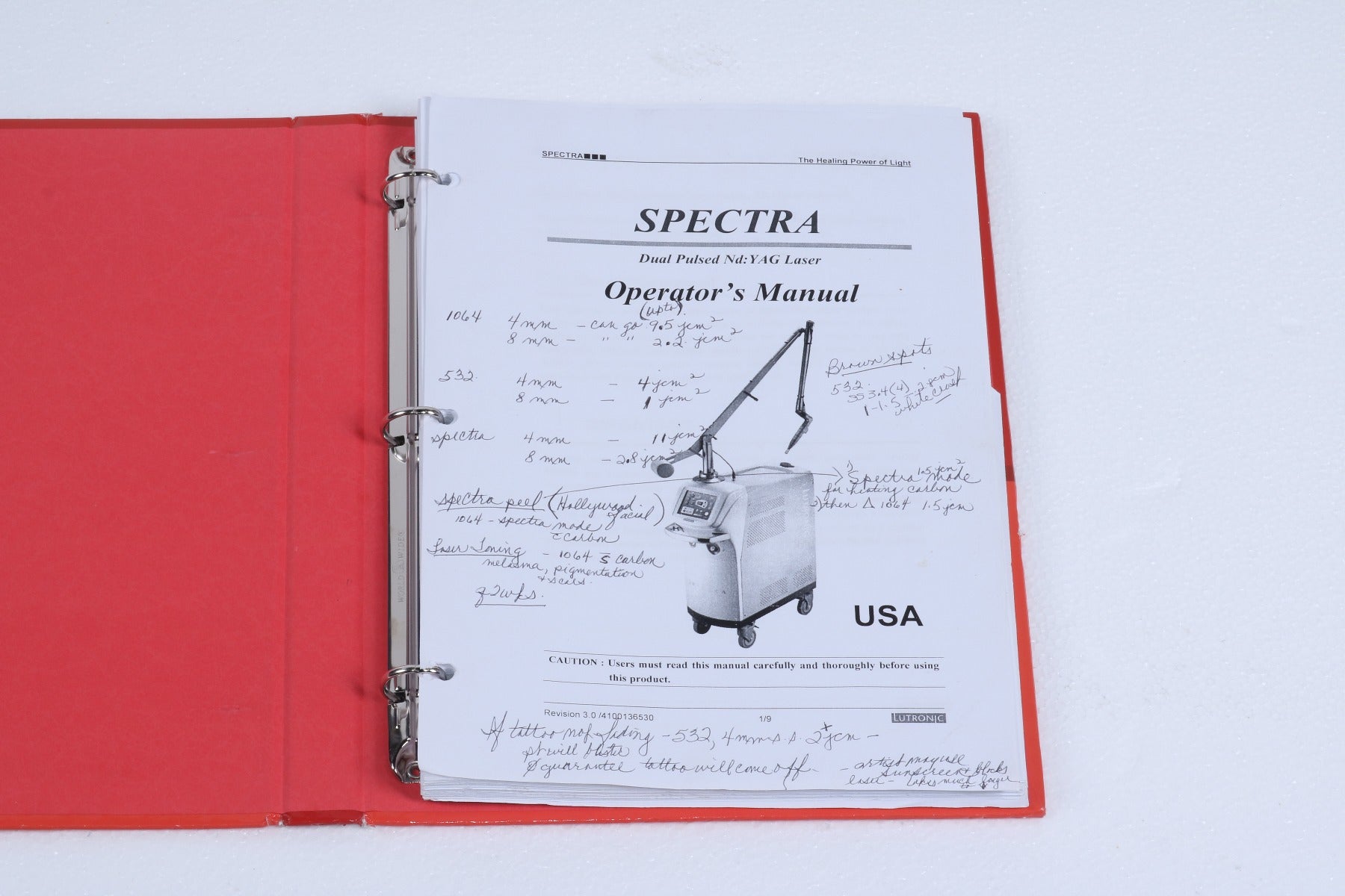 Lutronic Spectra Laser Dual Pulsed Nd YAG Operator Manual User Guide Book REV 3