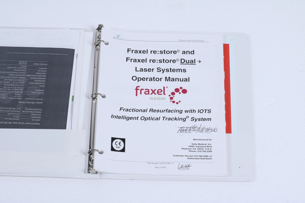 2009 Solta Fraxel Restore / Dual Laser Operator Manual 10-05170 Rev C Used