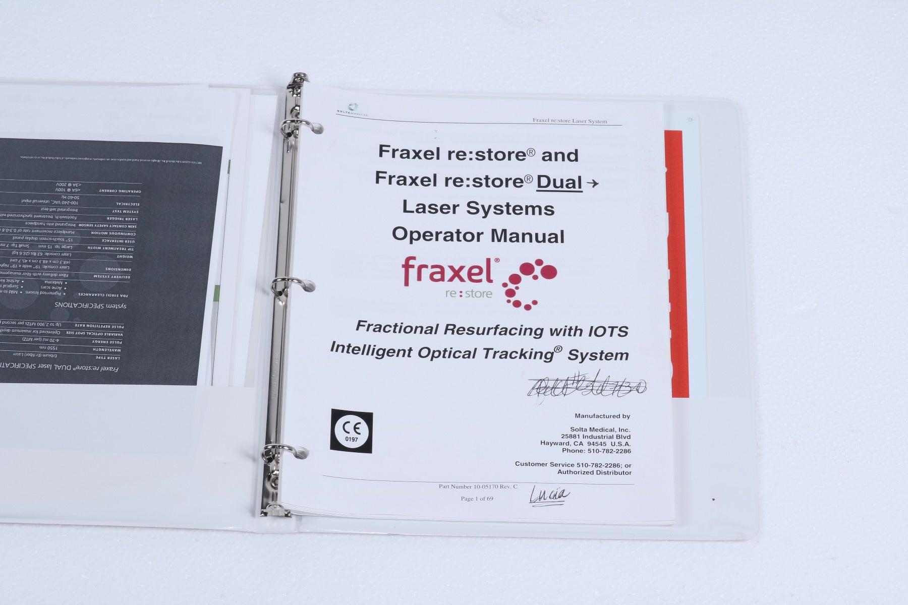 2009 Solta Fraxel Restore / Dual Laser Operator Manual 10-05170 Rev C Used