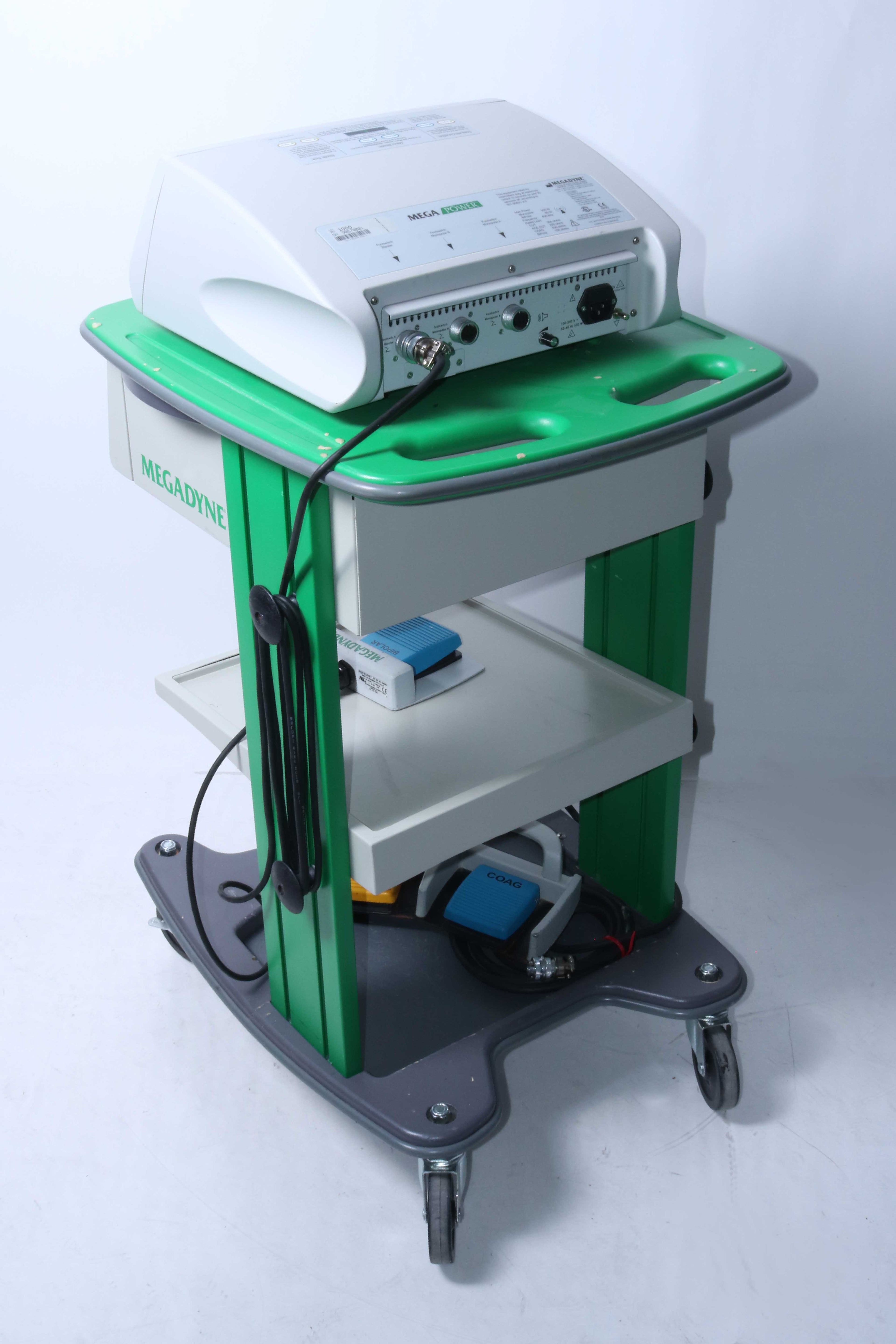Megadyne Mega Power 1000 Electrosurgical Generator ESU Cut Coag Bipolar w/ Cart