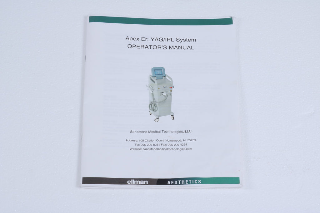 Ellman Sandstone Apex Er YAG Laser IPL Operator Manual REV A DIM-50-69 Used