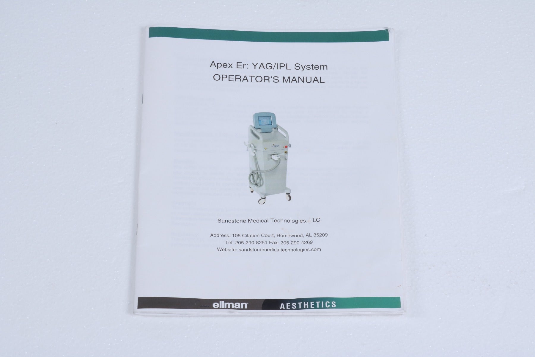 Ellman Sandstone Apex Er YAG Laser IPL Operator Manual REV A DIM-50-69 Used