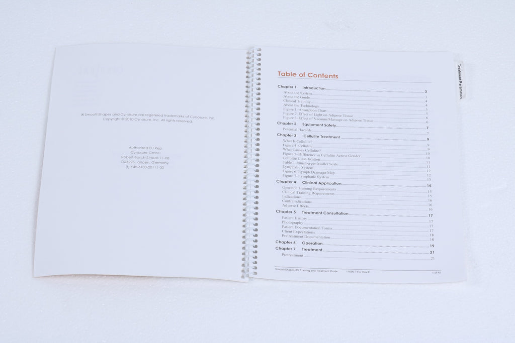 2010 Cynosure SmoothShapes XV Smooth Shapes Training & Treatment Guide 11696-TTG