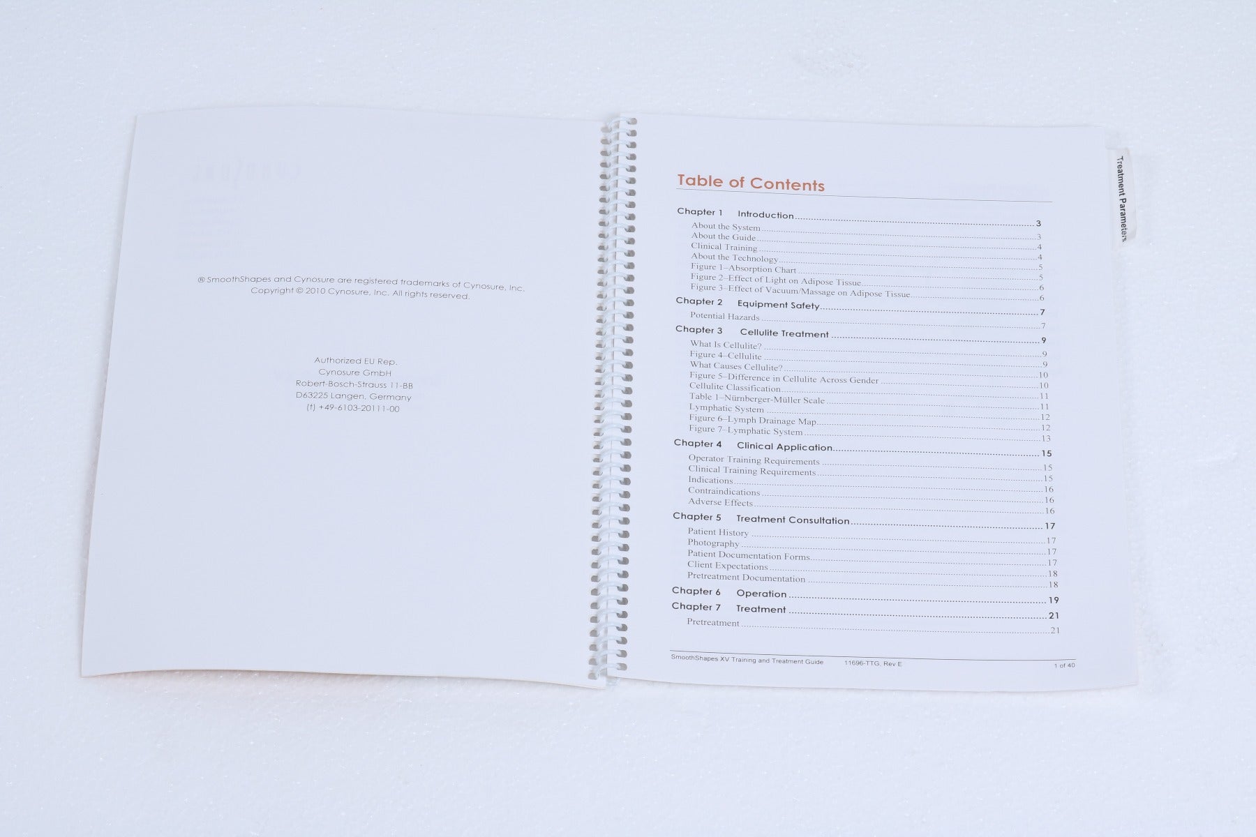 2010 Cynosure SmoothShapes XV Smooth Shapes Training & Treatment Guide 11696-TTG