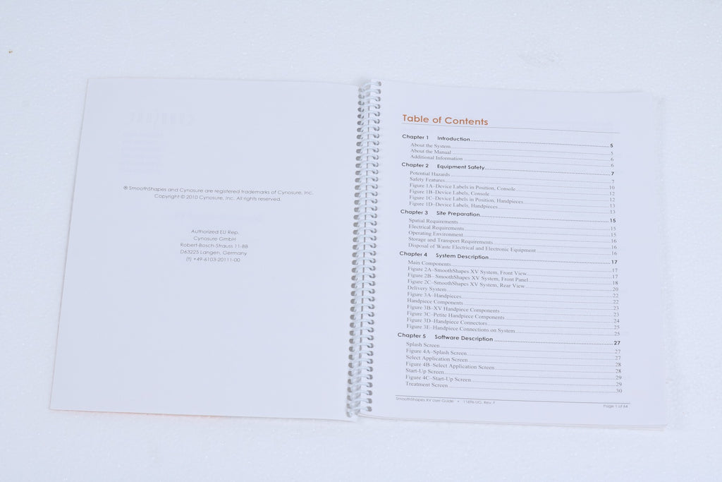 2010 Cynosure SmoothShapes XV Smooth Shapes Operator Manual User Guide 11696-UG
