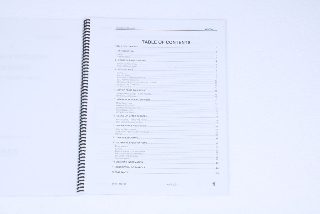 2001 Stackhouse VitalVac Smoke Filtration System Operator Manual 55431 REV B