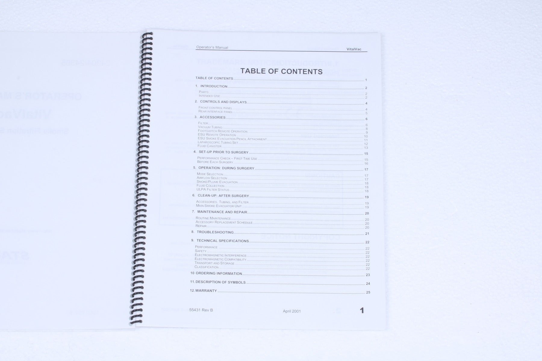 2001 Stackhouse VitalVac Smoke Filtration System Operator Manual 55431 REV B