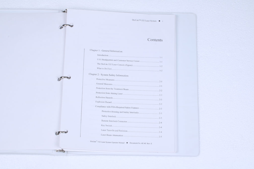 2000 Iridex DioLite 532 nm Dio Light Laser Operator Manual 40143 Rev B Used