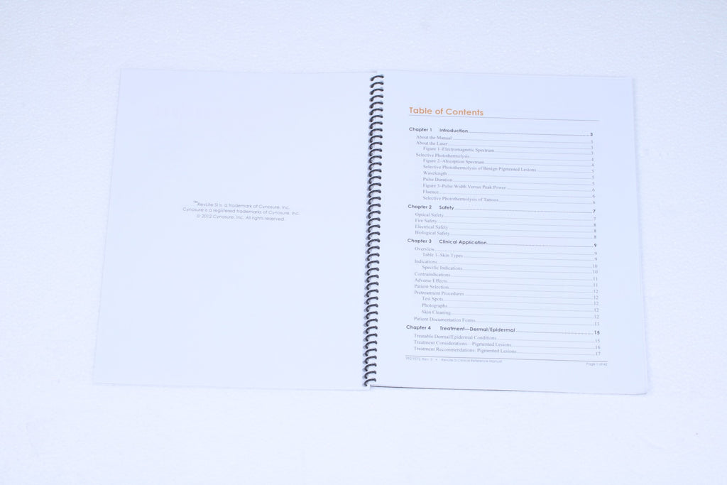 2012 Cynosure RevLite SI NdYAG Laser Clinical Reference Manual 992-9272 REV 3