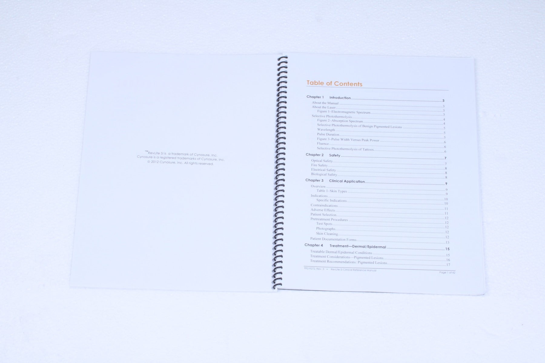 2012 Cynosure RevLite SI NdYAG Laser Clinical Reference Manual 992-9272 REV 3