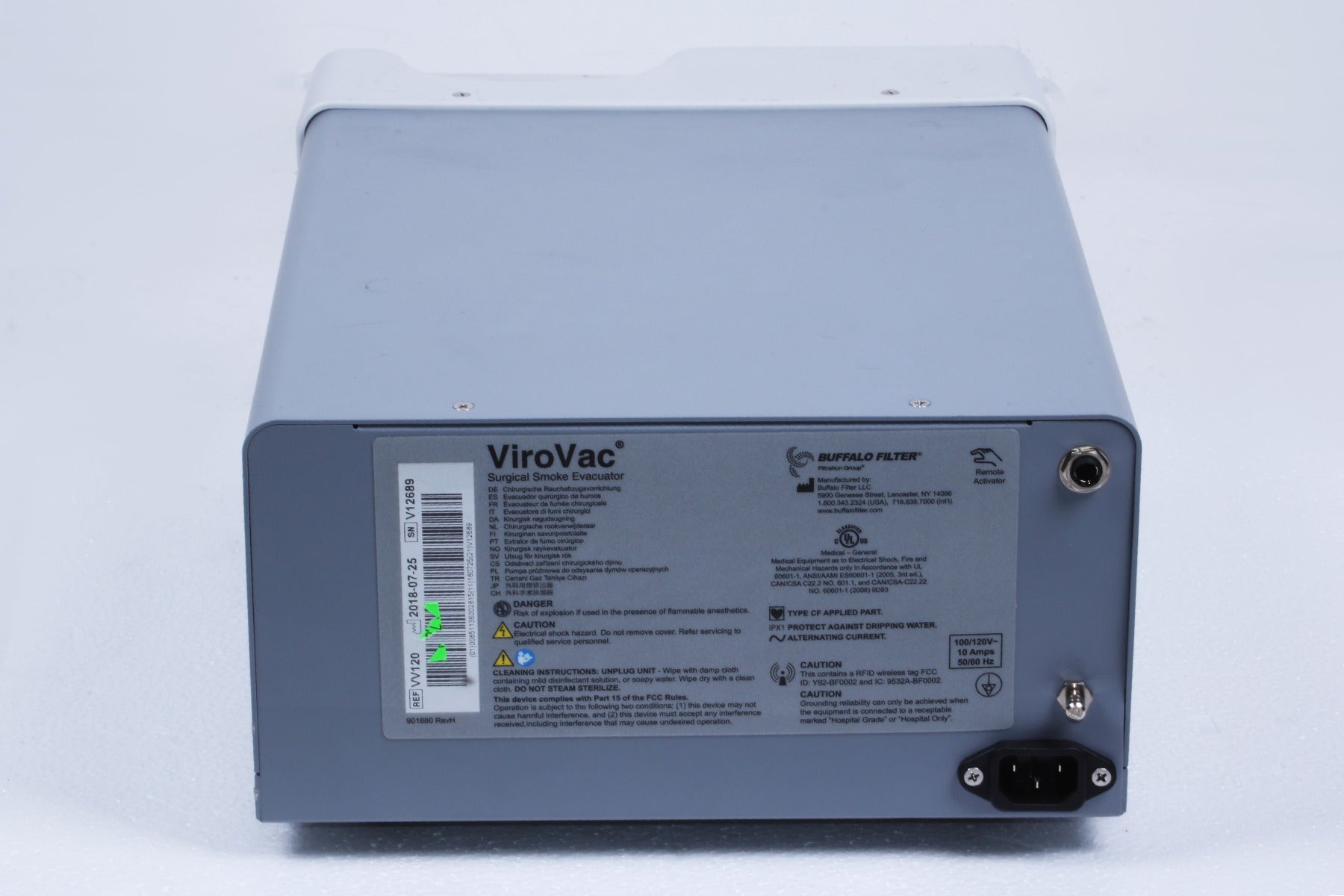 2018 Buffalo Filter ViroVac VV120 Surgical Smoke Plume Evacuator Suction Vacuum