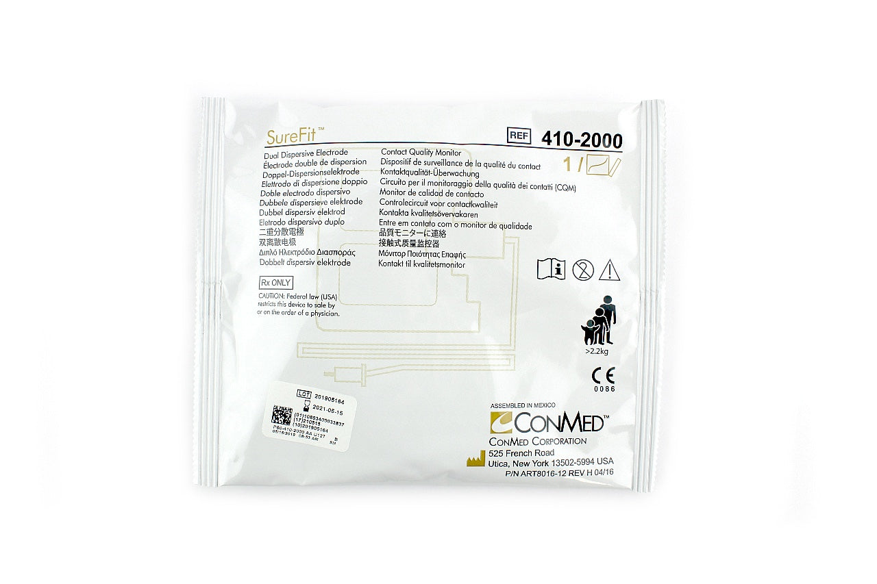 ConMed Sure Fit Dual Dispersive Electrode 410-2000 2.2kg SureFit w/ Cable