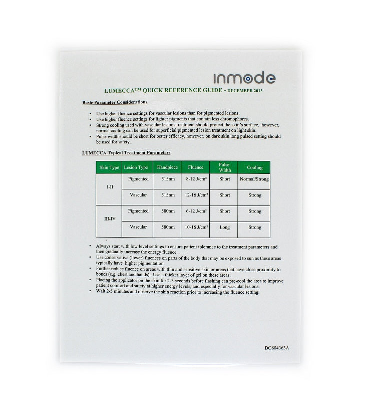 Inmode Lumecca Quick Reference Guide - December 2013 DO604363A