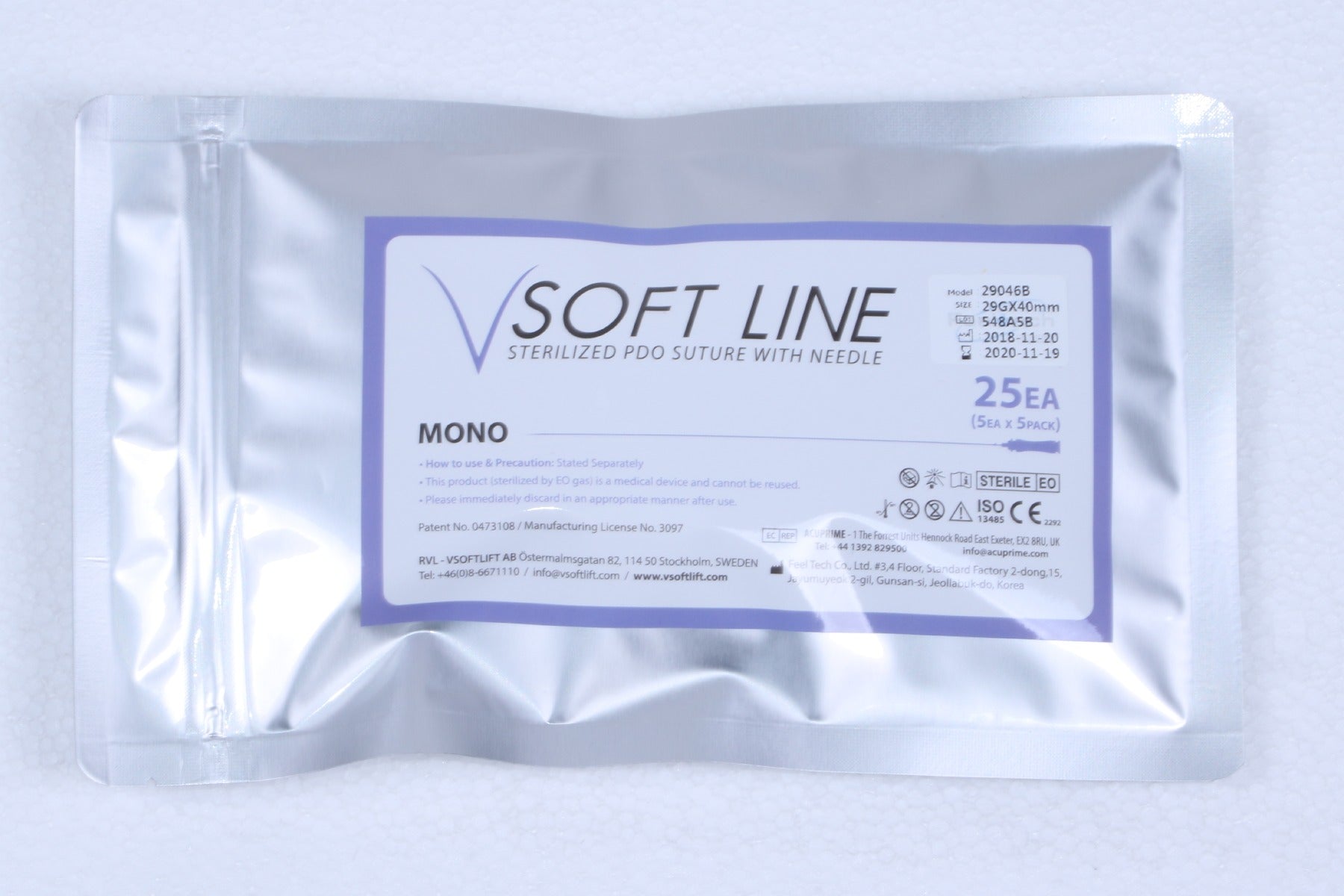 V Soft Line PDO Thread Lifting Mono 29G Needle 40 mm Thread USP 6-0 29046B 25pc