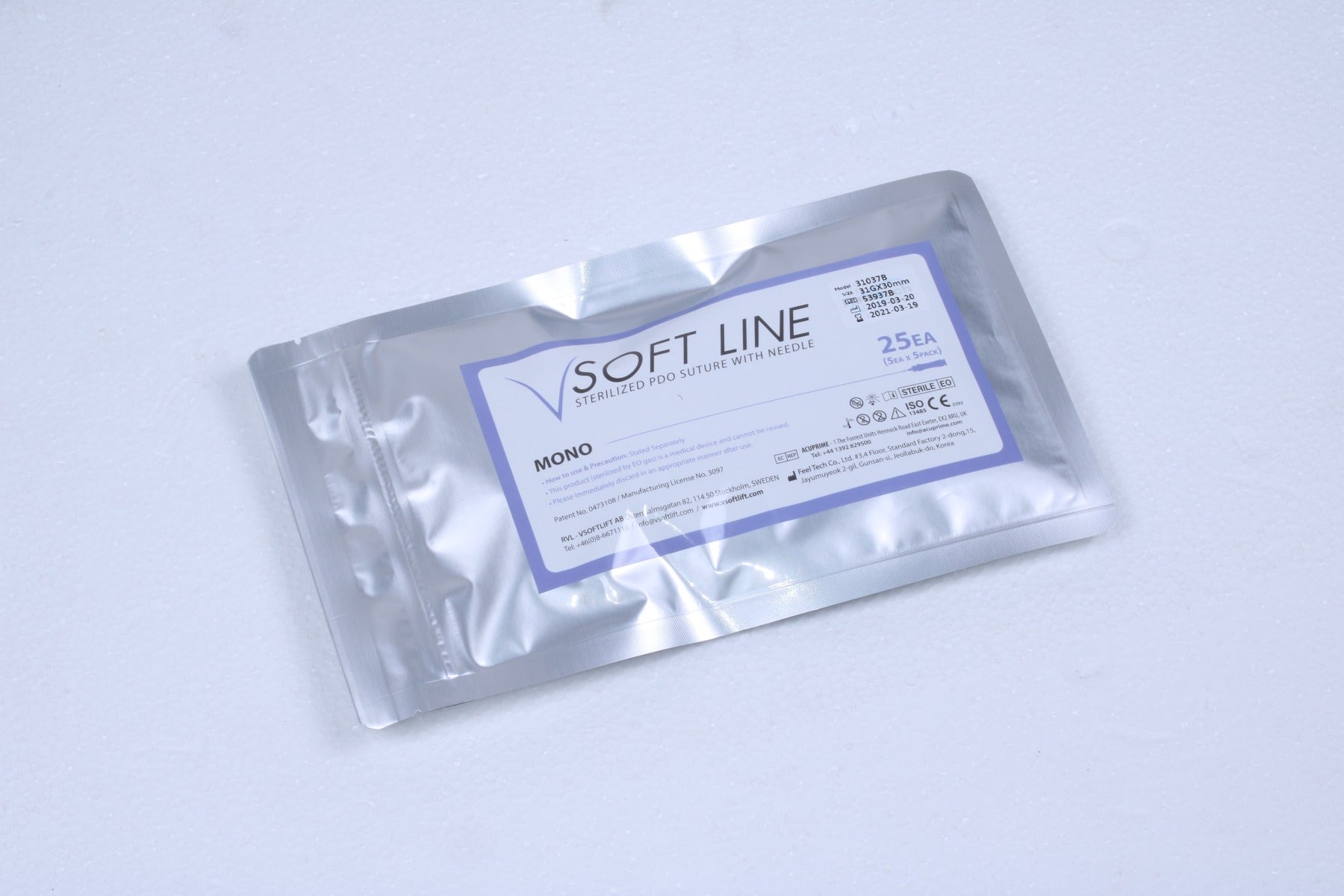 V Soft Line PDO Thread Lifting Mono 31G Needle 30 mm USP 7-0 31037B 25 Pack