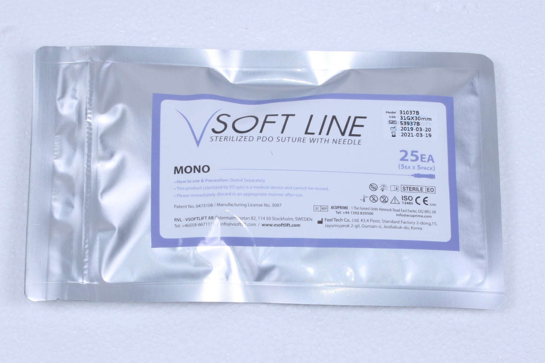 V Soft Line PDO Thread Lifting Mono 31G Needle 30 mm USP 7-0 31037B 25 Pack