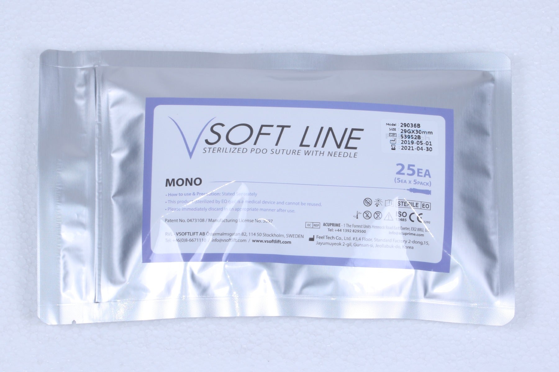 V Soft Line PDO Thread Lifting Mono 29G Needle 30 mm USP 6-0 29036B 25 Pack