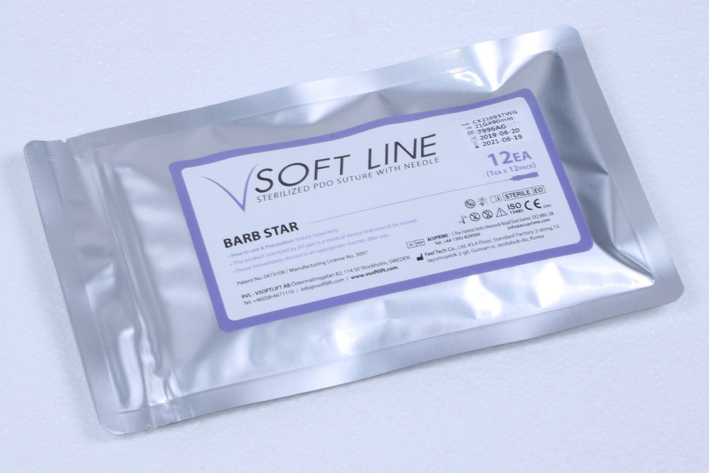 V Soft Line PDO Thread Lifting Barb Star 21G x 90 mm USP 3-0 CX21093TWG 12 Pack