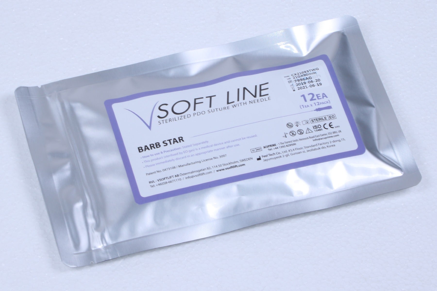 V Soft Line PDO Thread Lifting Barb Star 21G x 90 mm USP 3-0 CX21093TWG 12 Pack