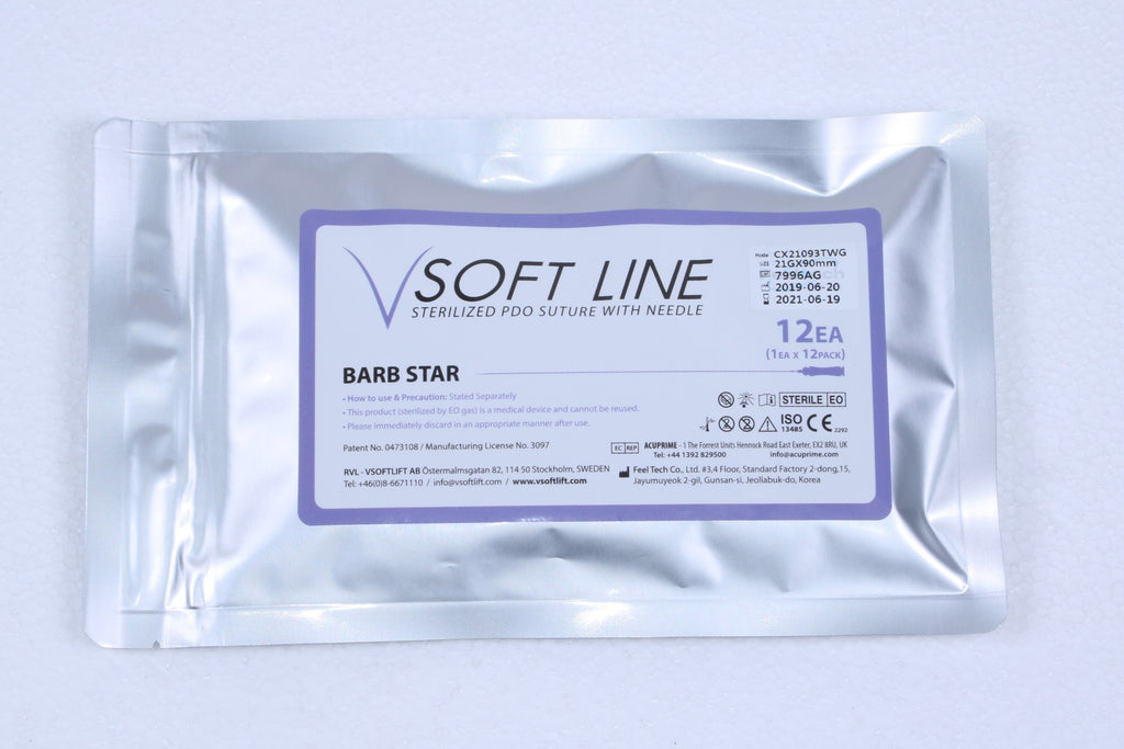 V Soft Line PDO Thread Lifting Barb Star 21G x 90 mm USP 3-0 CX21093TWG 12 Pack