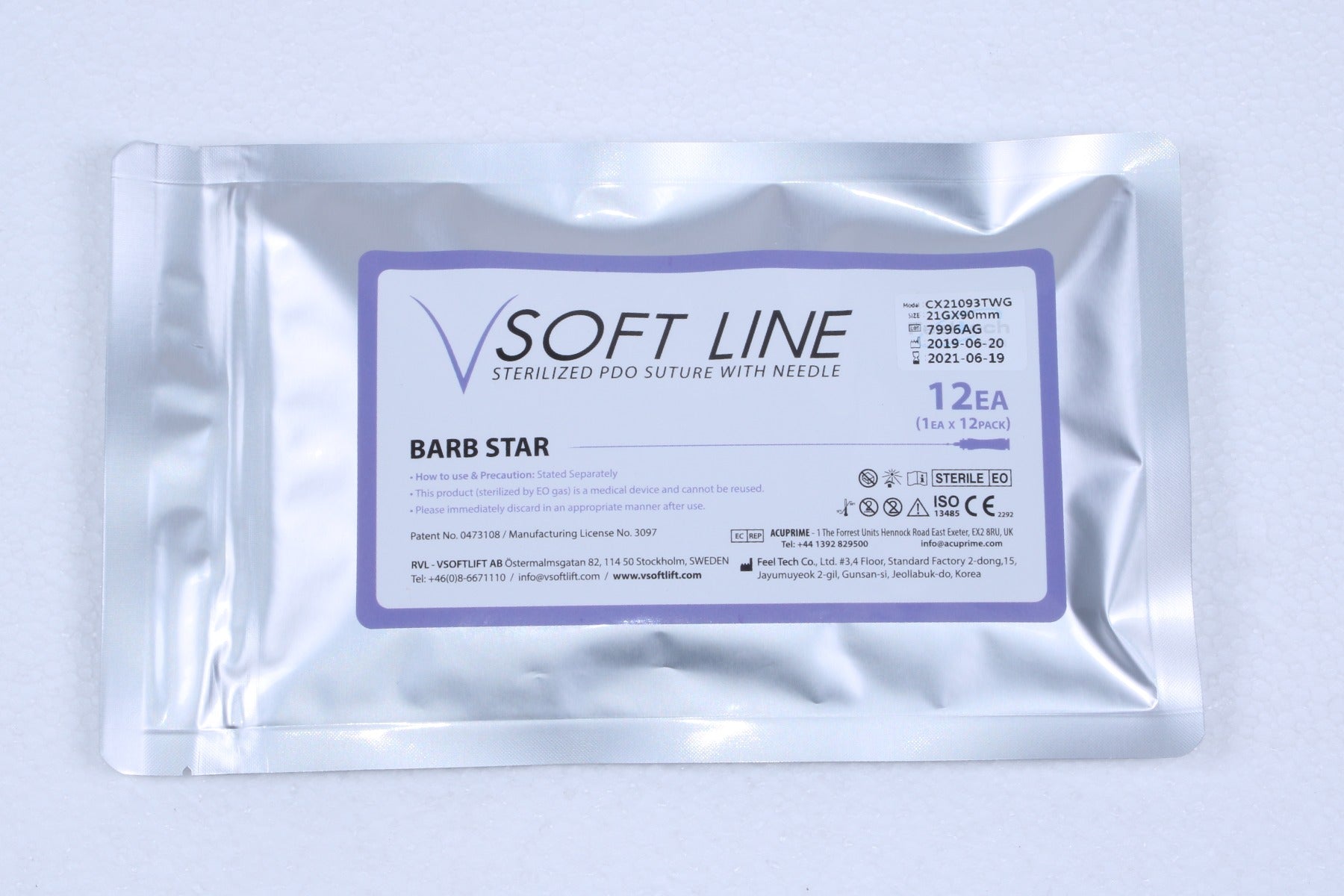 V Soft Line PDO Thread Lifting Barb Star 21G x 90 mm USP 3-0 CX21093TWG 12 Pack