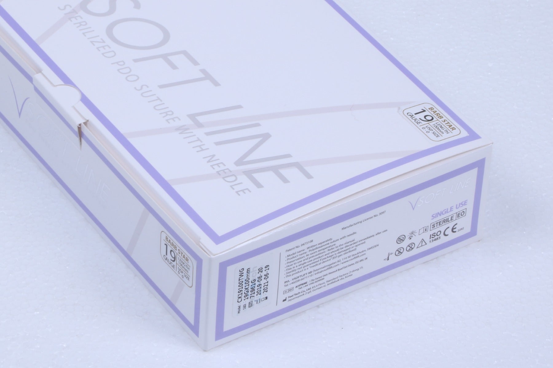 V Soft Line PDO Thread Lifting Barb Star 19G x 100 mm USP 3-0 CX19100TWG 24 Pack